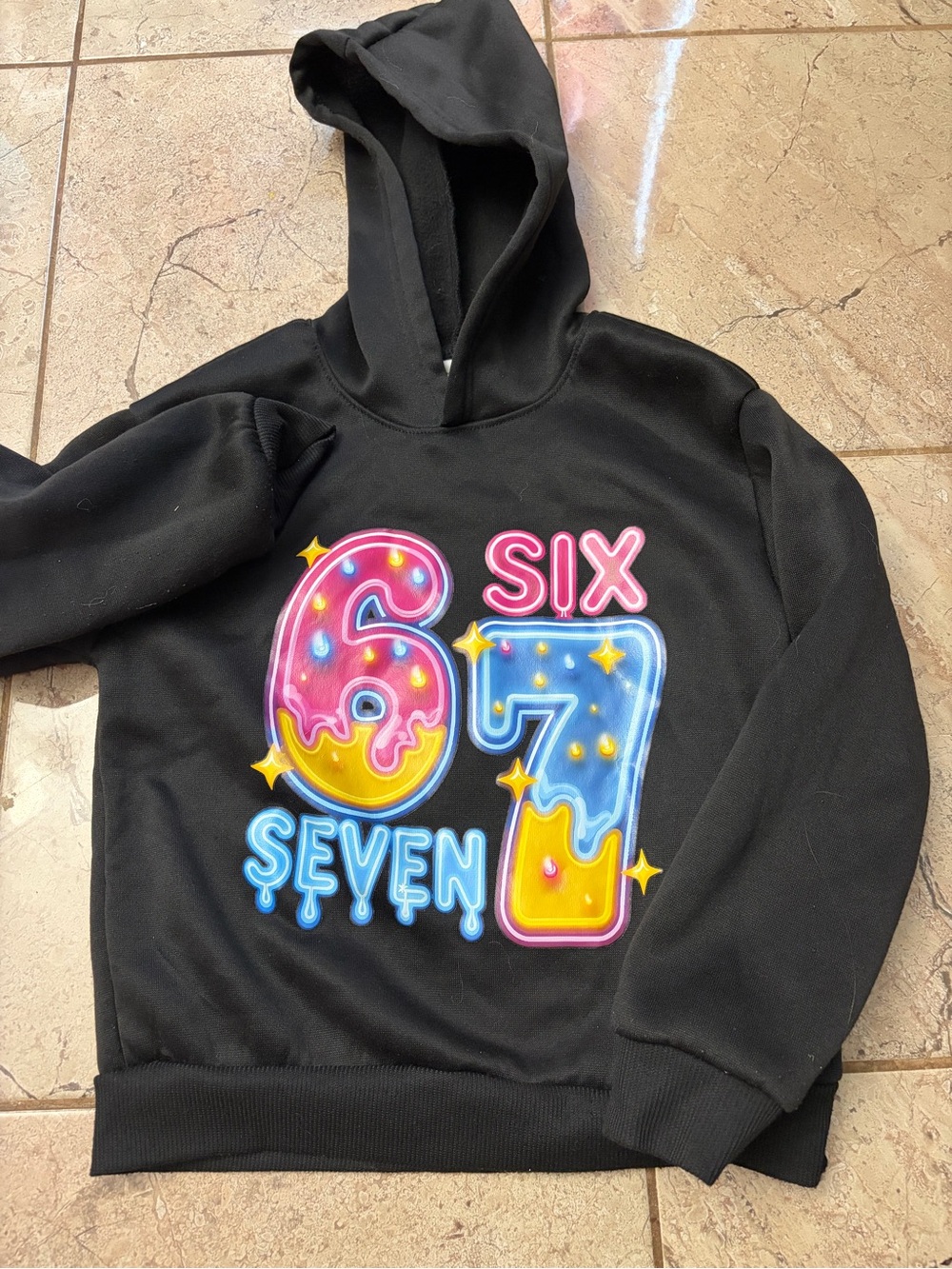 Black Graphic 'Six Seven' Hoodie Sweatshirt